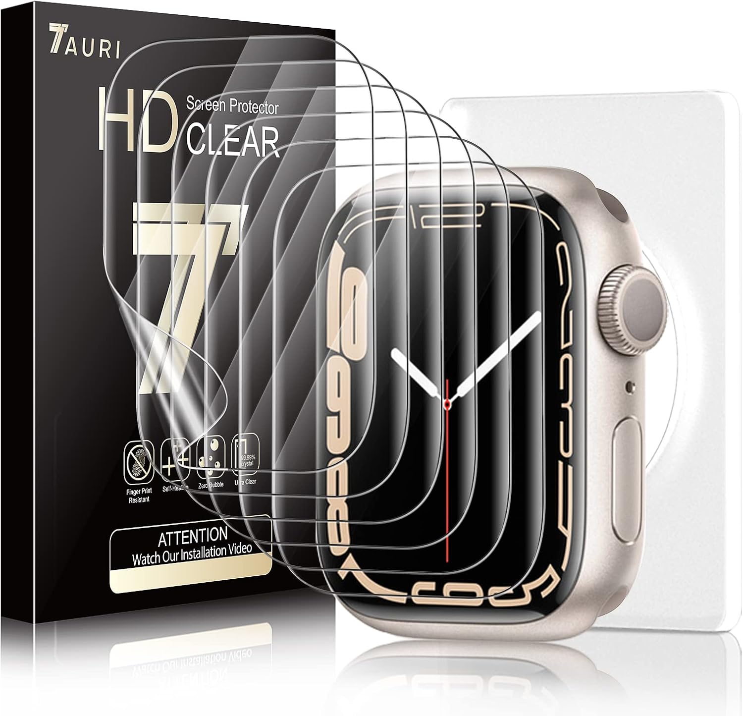 TAURI 6 Pack Screen Protector For Apple Watch Series 7 41mm BubbleFree