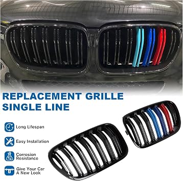 F25 Grille - Front Kidney Grille ABS Double Slats Color Grille 2Pcs | Sporty Style Color Grille Upgrade, No-Drill Clip-On Install, Sensor & Airflow Compatible With BMW BMW X3 F25 2011 2012 2013