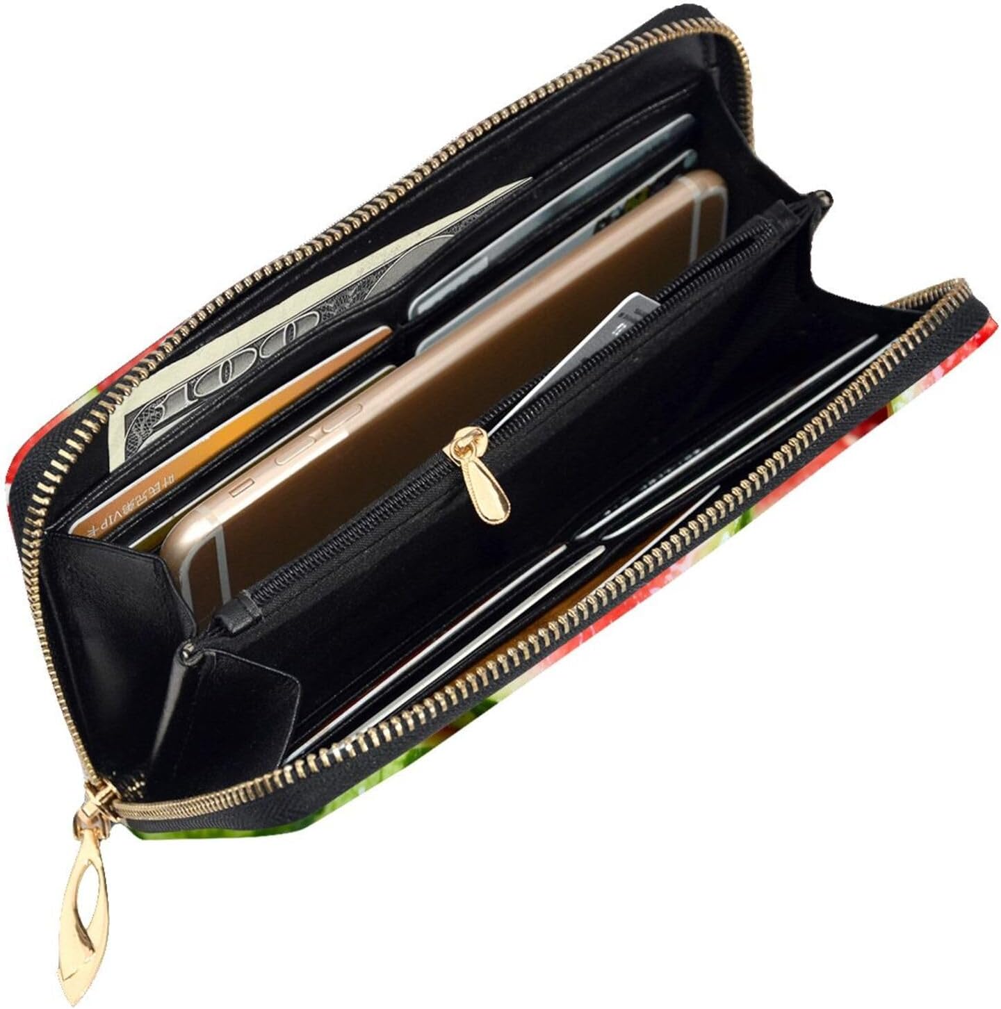 Watermelon slices Long Zip Around Wallet for Women, Large Capacity RFID Leather Wristlet Wallet with 12 Card Slots Coin Purse, Fashion Clutch Purse with Wrist Strap