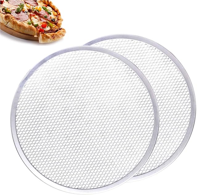 AZKEEGREY 2 Pack Aluminum Pizza Screen 12 inch Mesh Baking Tray, Pizza Trays for Oven Non Stick, Even Heat Distribution