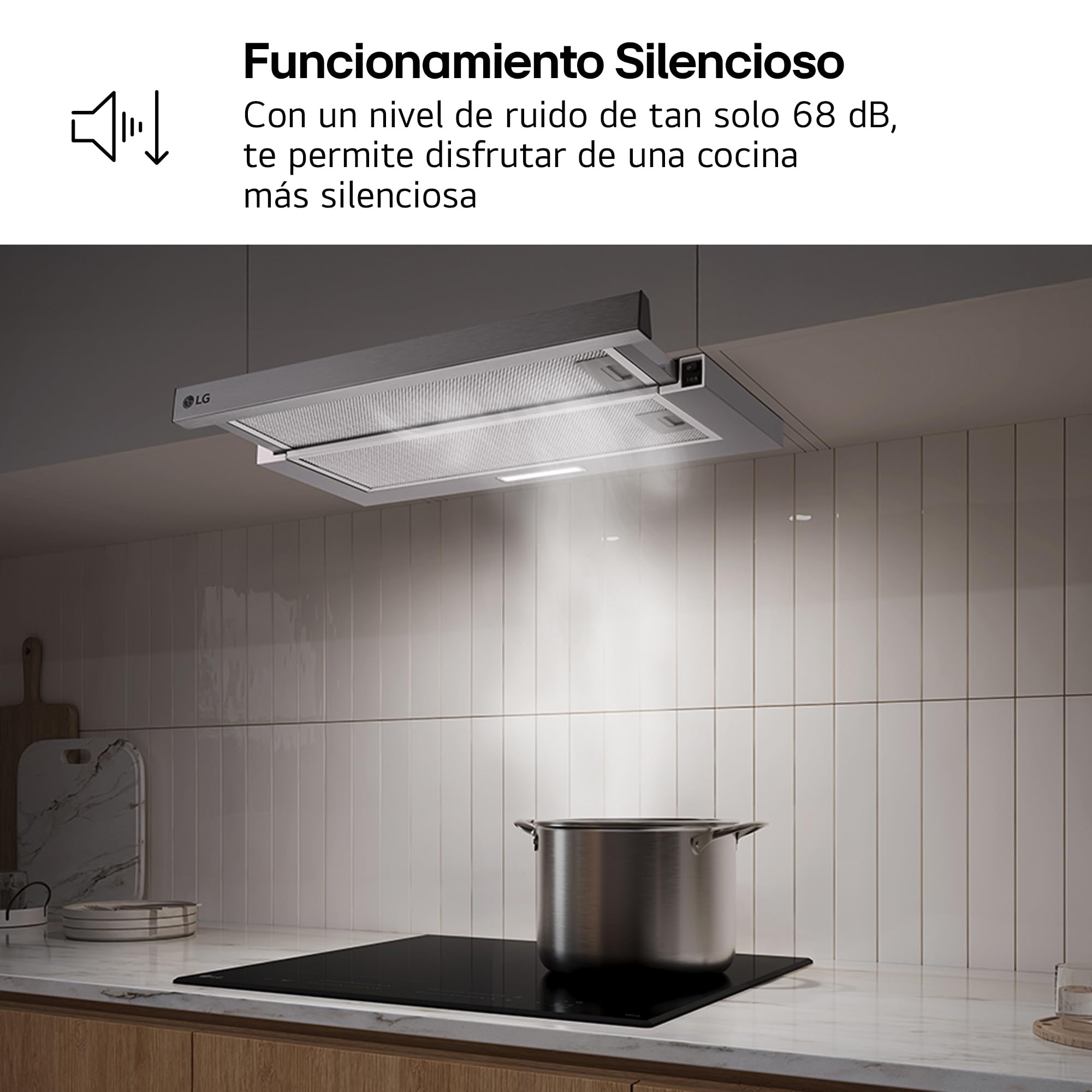 LG HT3Z2413S - Campana Extractora Integrable 60 cm, Extraíble, 600 m³/h, 2 Niveles de Potencia, Filtros Lavables, Color Inox [Clase de eficiencia energética C]