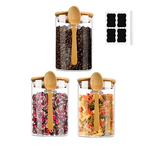Flour Canister Set in Glass with Scoop & Labels