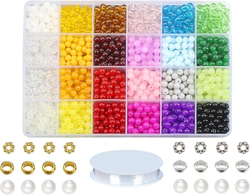 Pamir Tong Juego de 2030 cuentas de vidrio de colores surtidos de 0.236 pulgadas para la fabricación de joyas, cuentas redondas lisas, cuentas