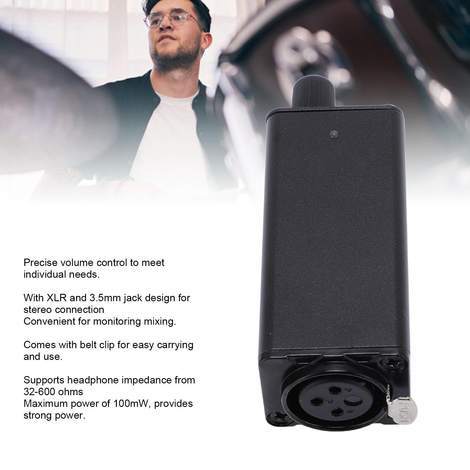 Portable Ear Monitoring Amplifier, IEM Amplifier, XLR 3.5mm Jack Headphone Amp with Belt Clip for Stage Drummer Keyboard Player