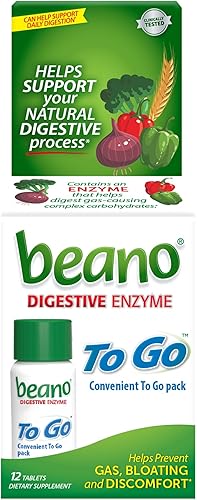 Beano To Go Prevención de Gas, Suplemento Dietético con Enzimas Alimenticias, Ayuda a Digestar Alimentos que Causan Gas, 12 Tabletas