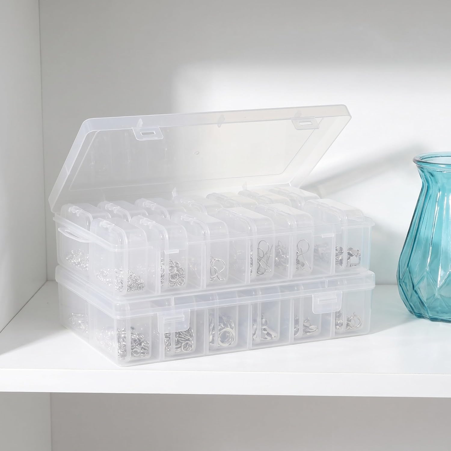 ARTIBETTER 15pcs Bead Organizer Box, Small Clear Plastic Storage Containers with Lids for Jewelry Making, Painting, DIY Art Crafts, Bracelet Making, Craft Supplies