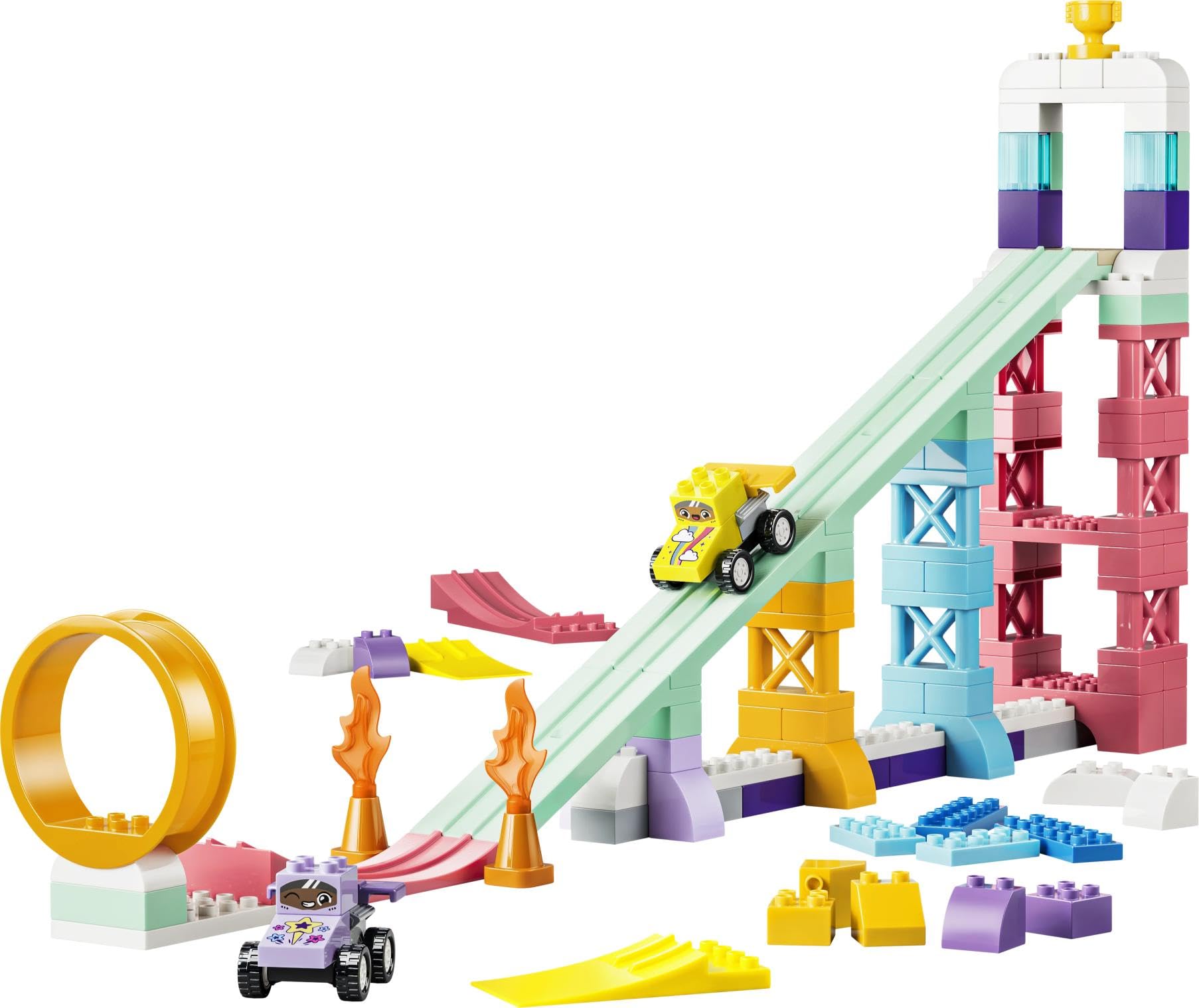 LEGO DUPLO Kreatywne rampy 3 w 1 z pojazdami 10478 | rampy z pojazdami, klocki dla 3-latka, prezent dla chłopca i dziewczynki 3+, budowanie 3 w 1, 111 elementów