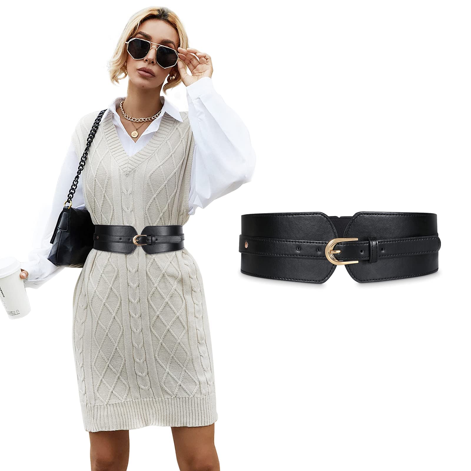 palay Broad Belt for Women Stretchy Corset Belt Black Belt for Women Dress Stylish PU Leather Fashion Punk Wide Waist Belt for Blazer Blouse Dress Ladies Gift-picture-39