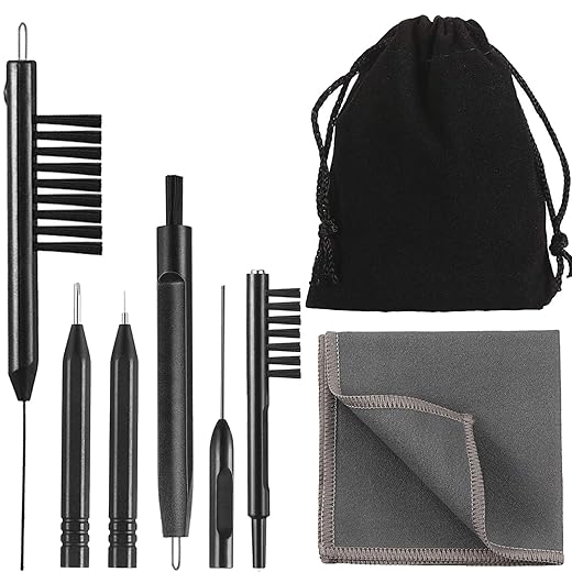 7 Pieces Hearing Aid Cleaning Tools Hearing Aid Amplifier Cleaning Brush with Wax Loop and Magnet, Hear Aid Cleaning Kit with Velvet Bag