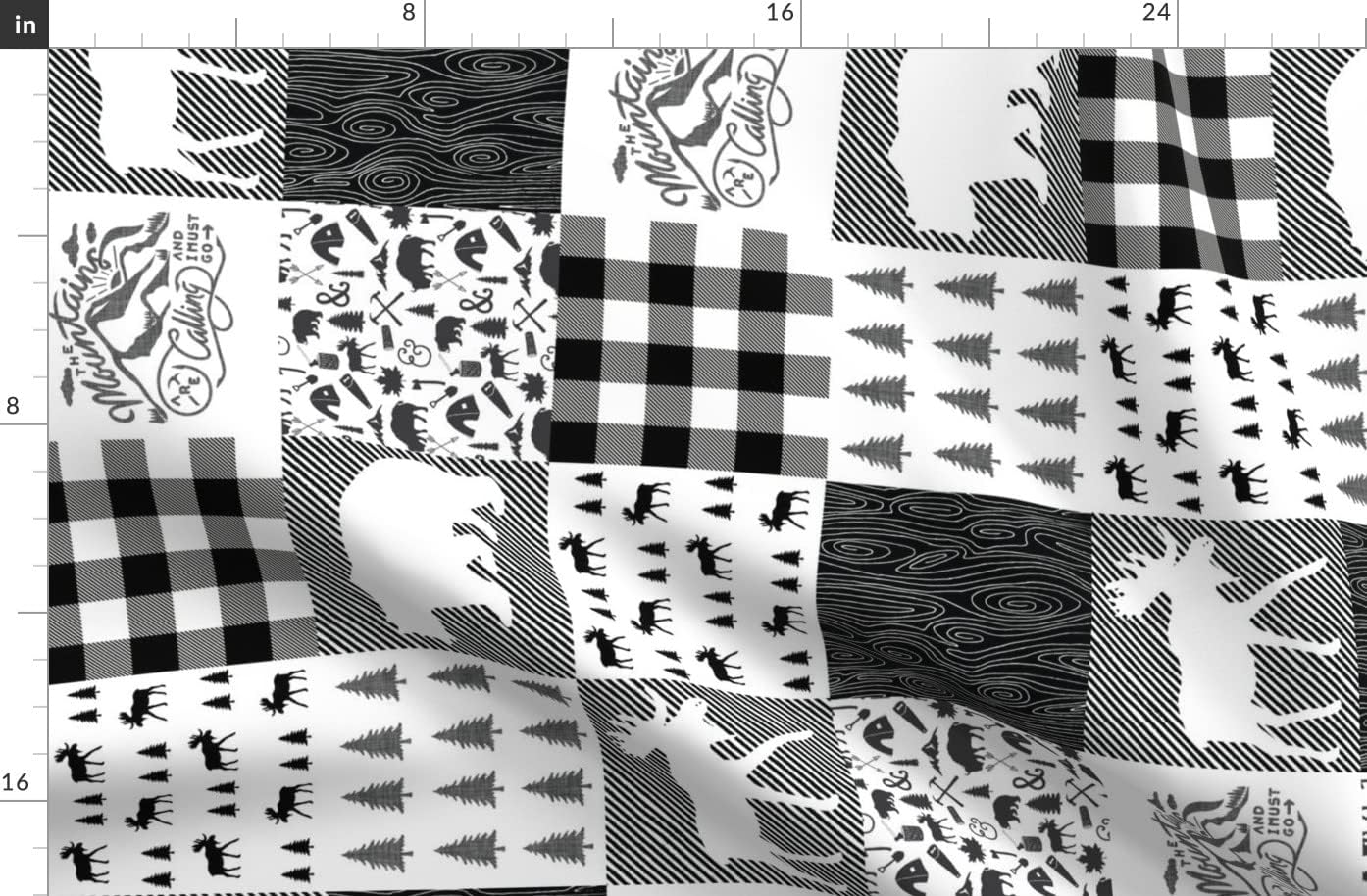 Spoonflower Fabric - Baby Baby Blanket Black and White Monochrome Woodland Moose Trees Printed on Organic Cotton Sateen Fabric by The Yard - Sewing Quilting Apparel Home Decor