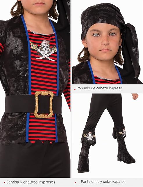 Foto 4 de 5 de Rubies Disfraz Pirata Bribón para niños, Camisa con chaleco adjunto, pantalón con cubrebotas
