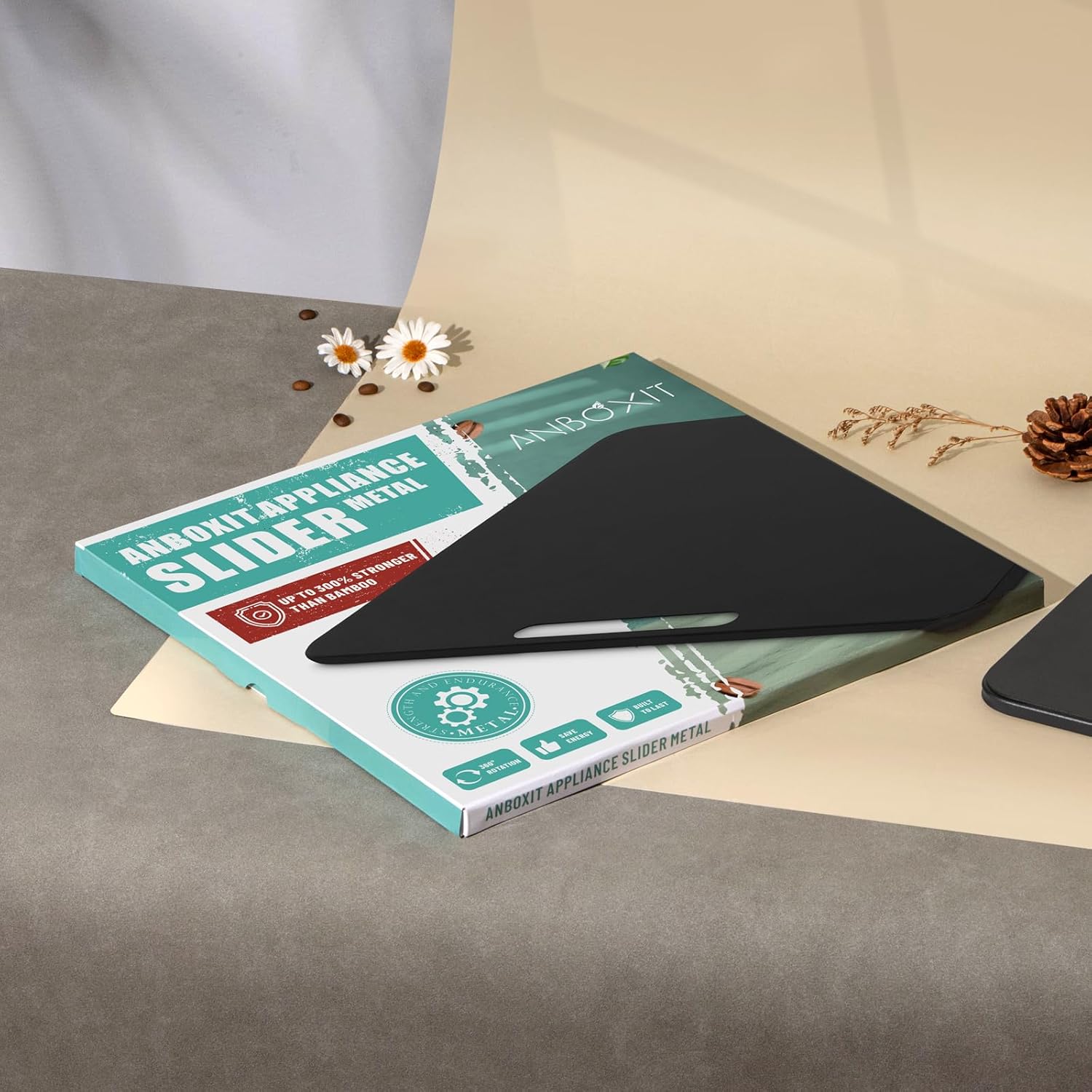 ANBOXIT Metal Appliance Slider, Sliding Tray for Coffee Maker,360° Effortless Movement,Small Appliance Rolling Tray for Counter, Coffee Pot Slider, Deep - Medium (14.5"D x 9.5"W)