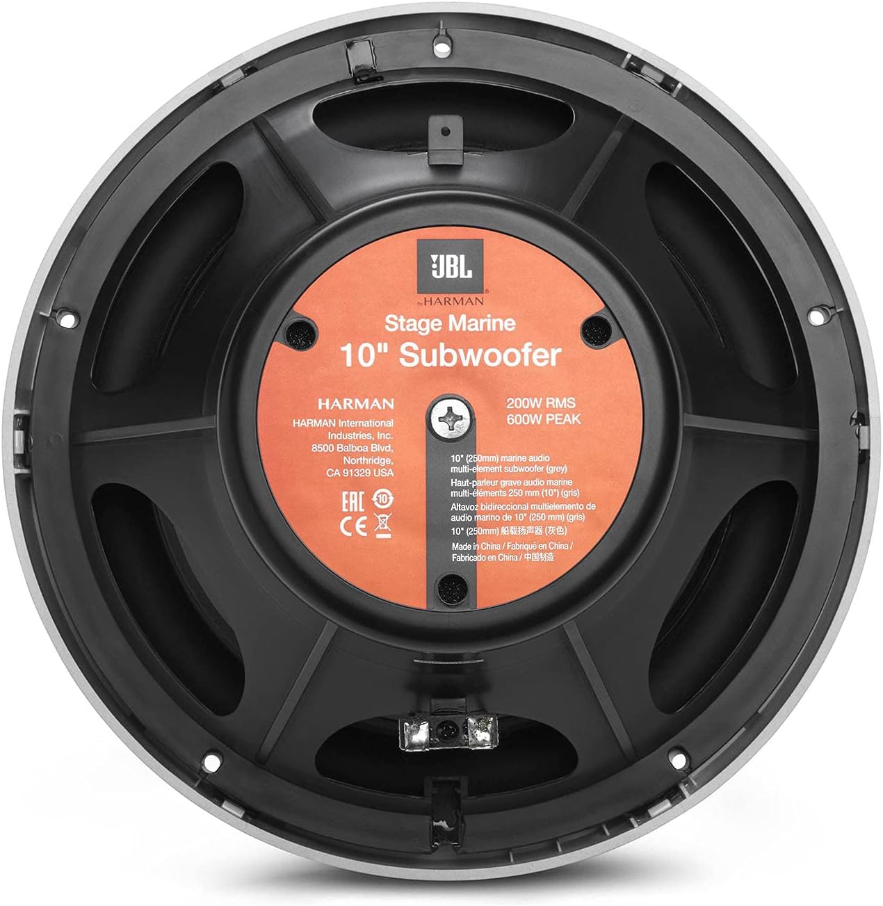 JBL - Two MARINESTAGE10GRYAM 10" (250mm) Marine Audio Subwoofers 200W – Gray