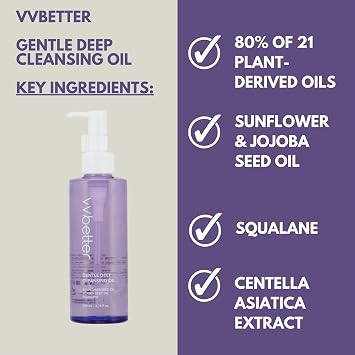 Gentle Deep Korean Cleansing Oil for Face - Makeup Remover with 80% Plant-Derived Oils - Hypoallergenic Facial Oil Cleanser - Korean Skin Care for All Skin Types - 6.76 fl. oz