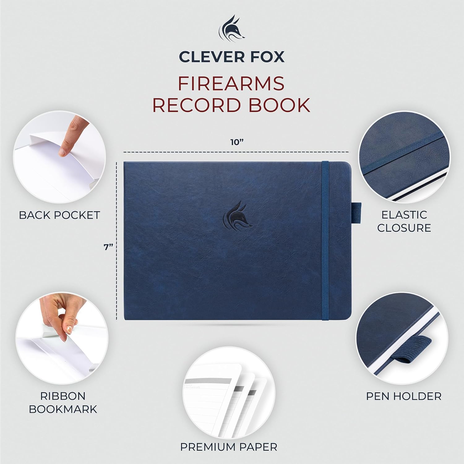 Clever Fox Firearms Record Book – Hardcover Gun Log Book for Acquisition & Disposition Info – Firearm Log Book for Professional & Personal Use – 129 Pages, 10x7″ (Dark Blue)