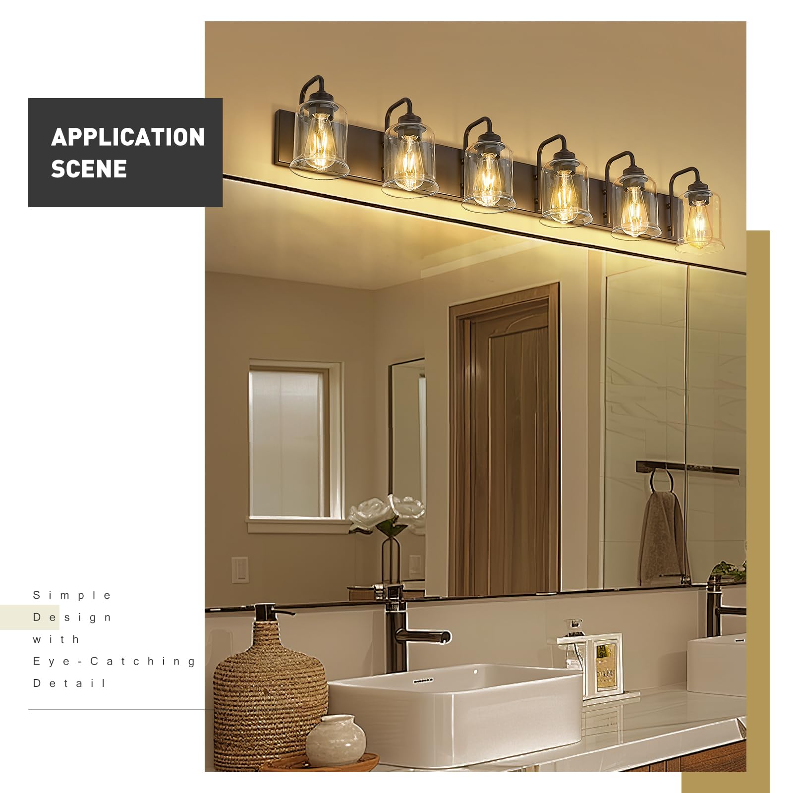 zeyu 44 Inch Farmhouse Bathroom Vanity Lights, 6-Light