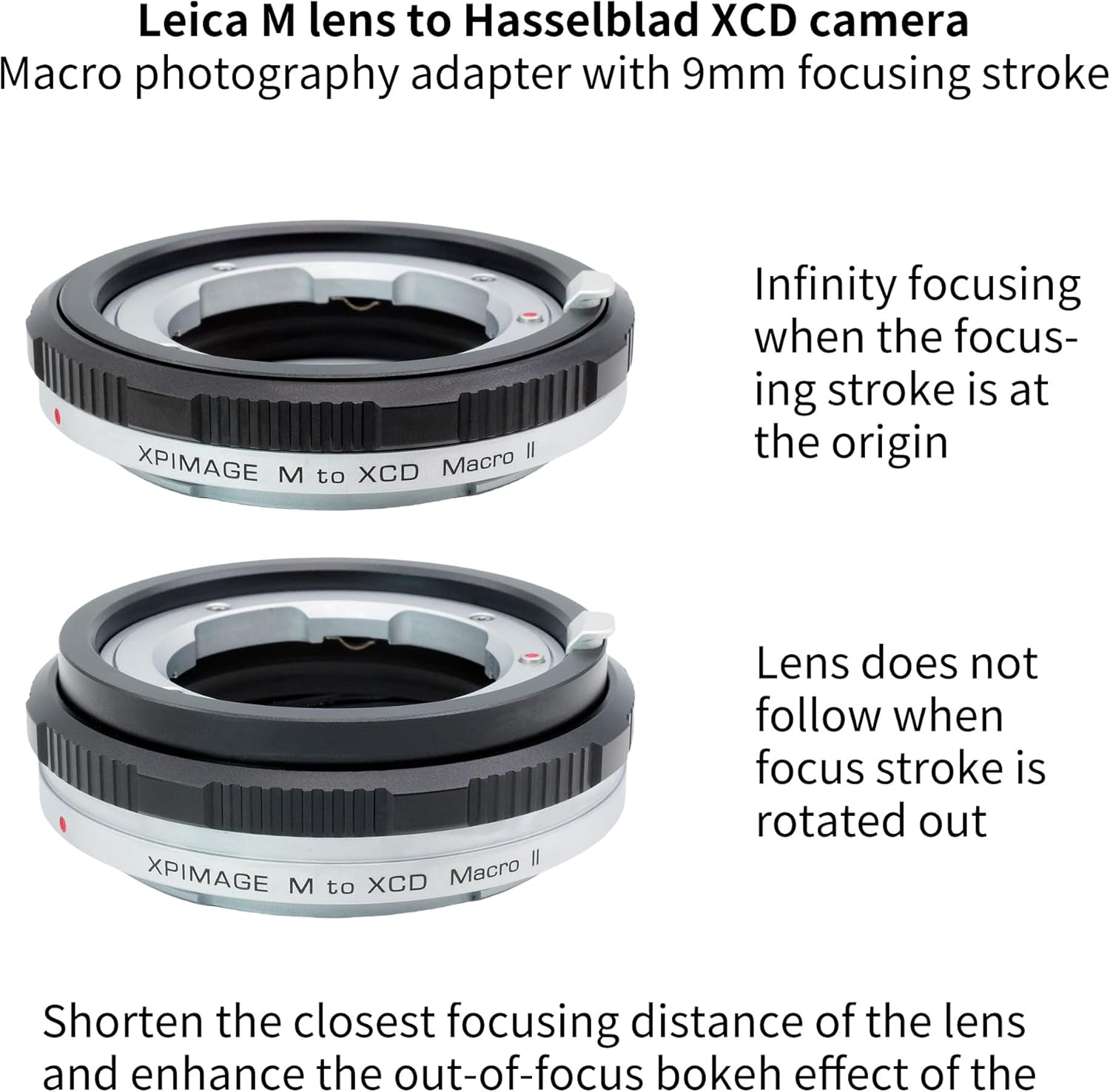 Lens Mount Macro Adapter Ring Compatible with Leica M Lens to Hasselblad X System XCD Camera Close Up