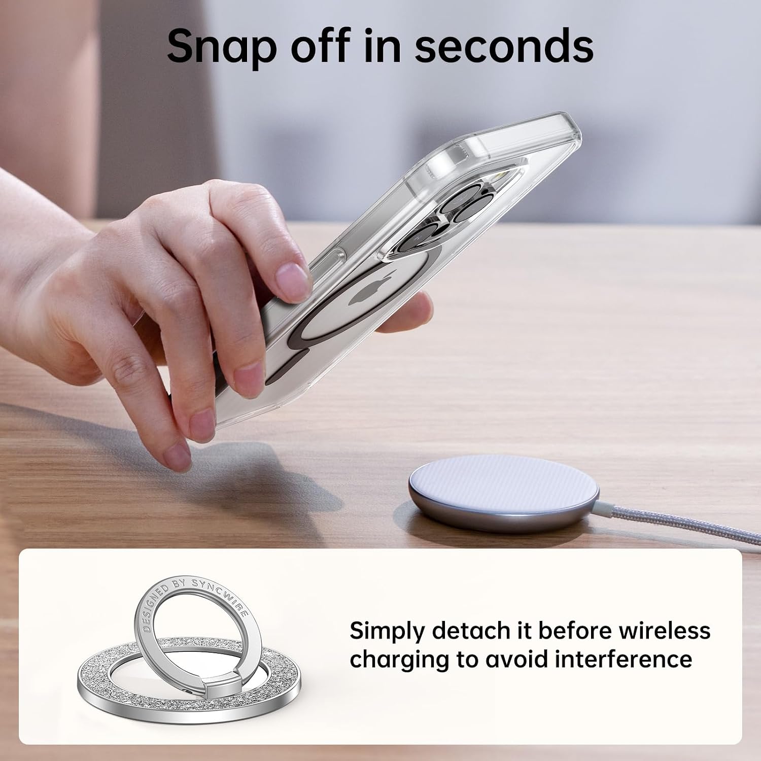 Syncwire Magnetic Phone Grip for MagSafe, Sparkle Ring Holder, Rotatable Kickstand Bling Ring Stand Removable MagSafe Accessories for iPhone 17 Pro Max 16 15 14 13, Android, Samsung etc.