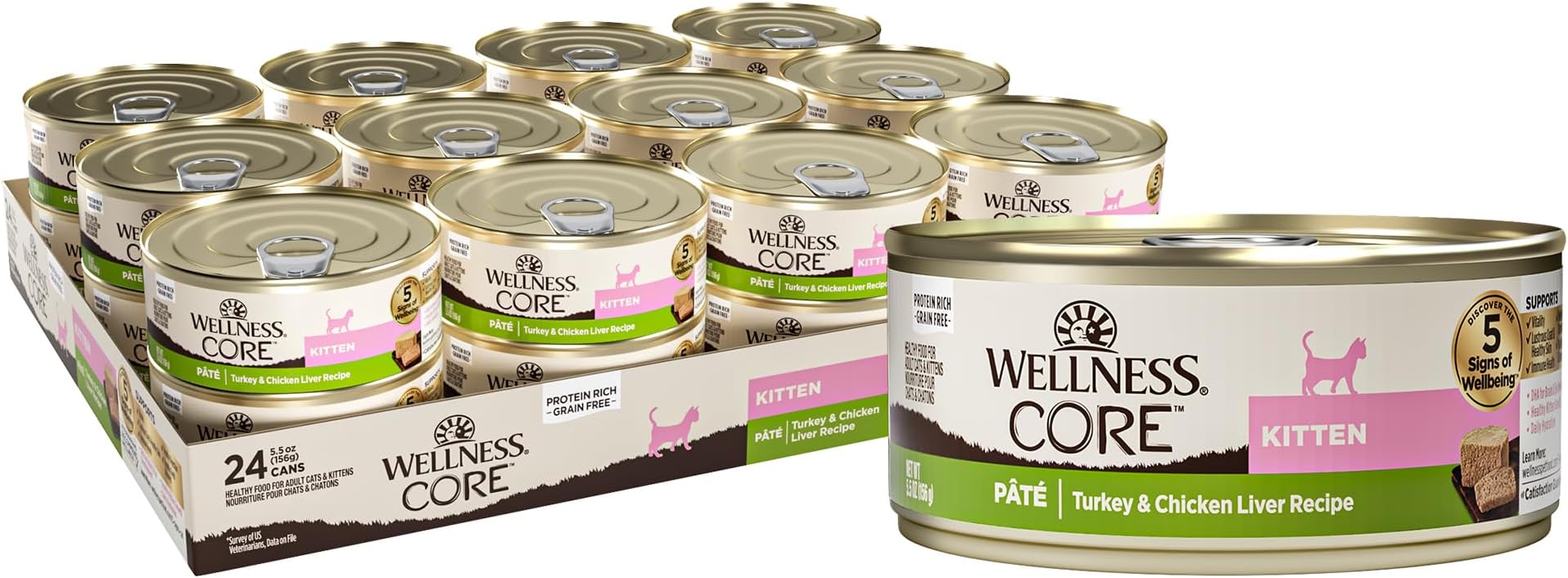 CORE Pate Kitten Canned Wet Cat Food, Natural, Protein Rich, Grain Free, Turkey and Chicken Liver Recipe, 5.5 oz, Pack of 12 Cans