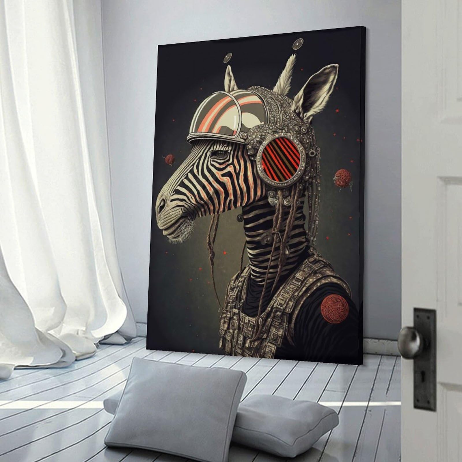 Junmoney Frame-Style Wall Picture Print Zebra Astronaut, 20X30inch(50X75cm), For Contemporary Homes, Apartments Or Offices, Decorative Canvas Decor For Home Updates