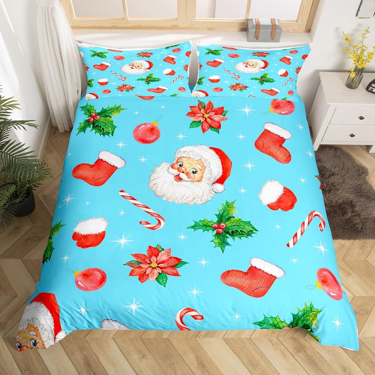 Cartoon Santa Claus Duvet Cover Set S Size, Merry Christmas Theme