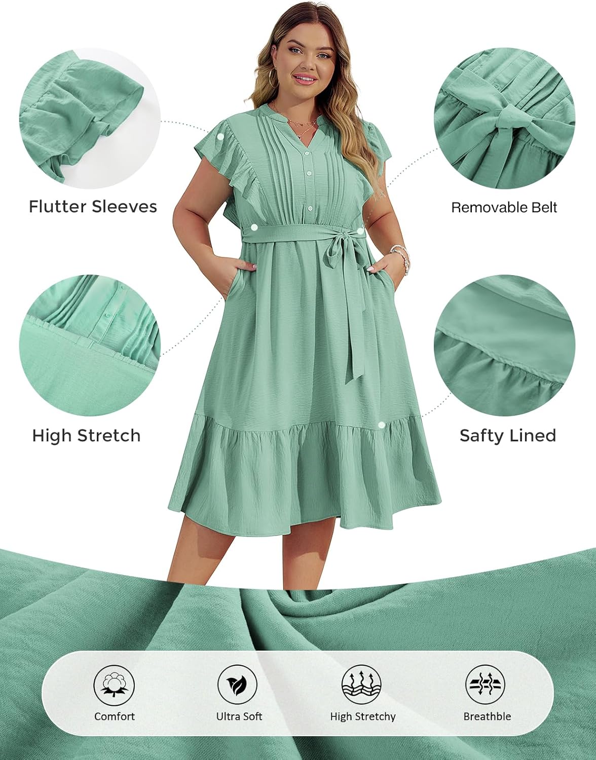 Hanna Nikole Womens Plus Size Summer Dresses A-Line Dress with Pockets and Elastic Waistline Short Sleeves Dress - Image 4