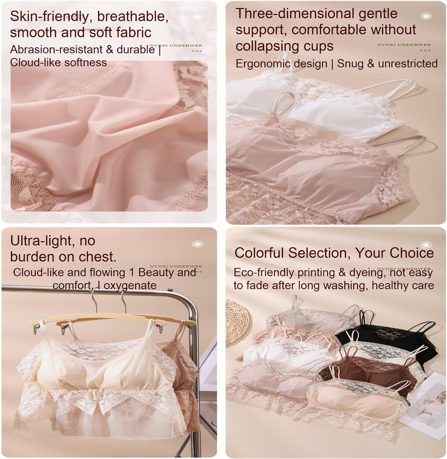 Lace Bralette for Women Spaghetti Strap Tank Top V Neck Slim Camisoles Double-Layered Strap Tank Cami Crop Top