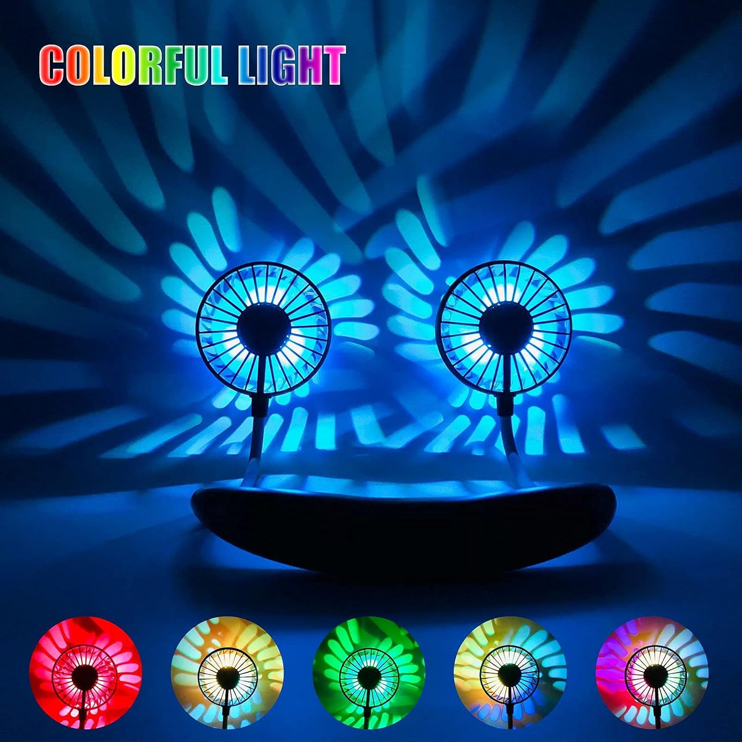 PANMO Portable Neck Fan, Personal Small Fans with 4 Speeds, Colorful LED Lights, Aromatherapy, 2000mAh USB Rechargeable 360° Adjustment Silent Cool Fans for Sports, Travel, Outdoor (Blue) : Home & Kitchen