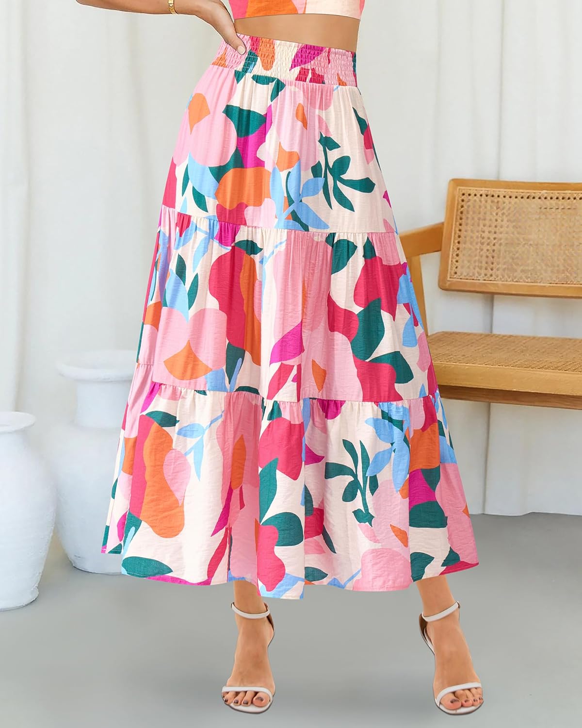 BTFBM Skirts for Women Floral Print Fall Fashion 2026 A Line Elastic High Waist Boho Holiday Maxi Skirt Pockets - Image 2