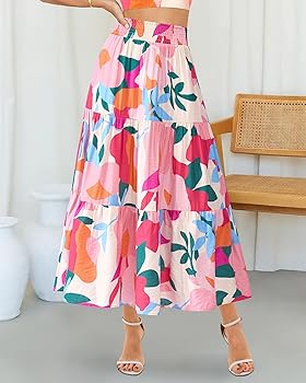BTFBM Women's Floral Print Midi Maxi Skirts 2025 Summer