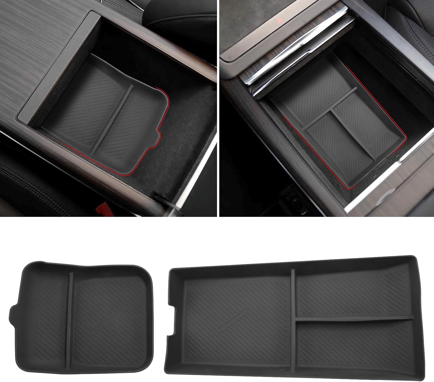 Jaronx Compatible with Tesla Model S/X Center Console Organizer 2021-2026, Silicone Console Organizer Armrest Storage Box Bottom Tray for Model S/X Accessories Plaid/Long Range(2PCS)