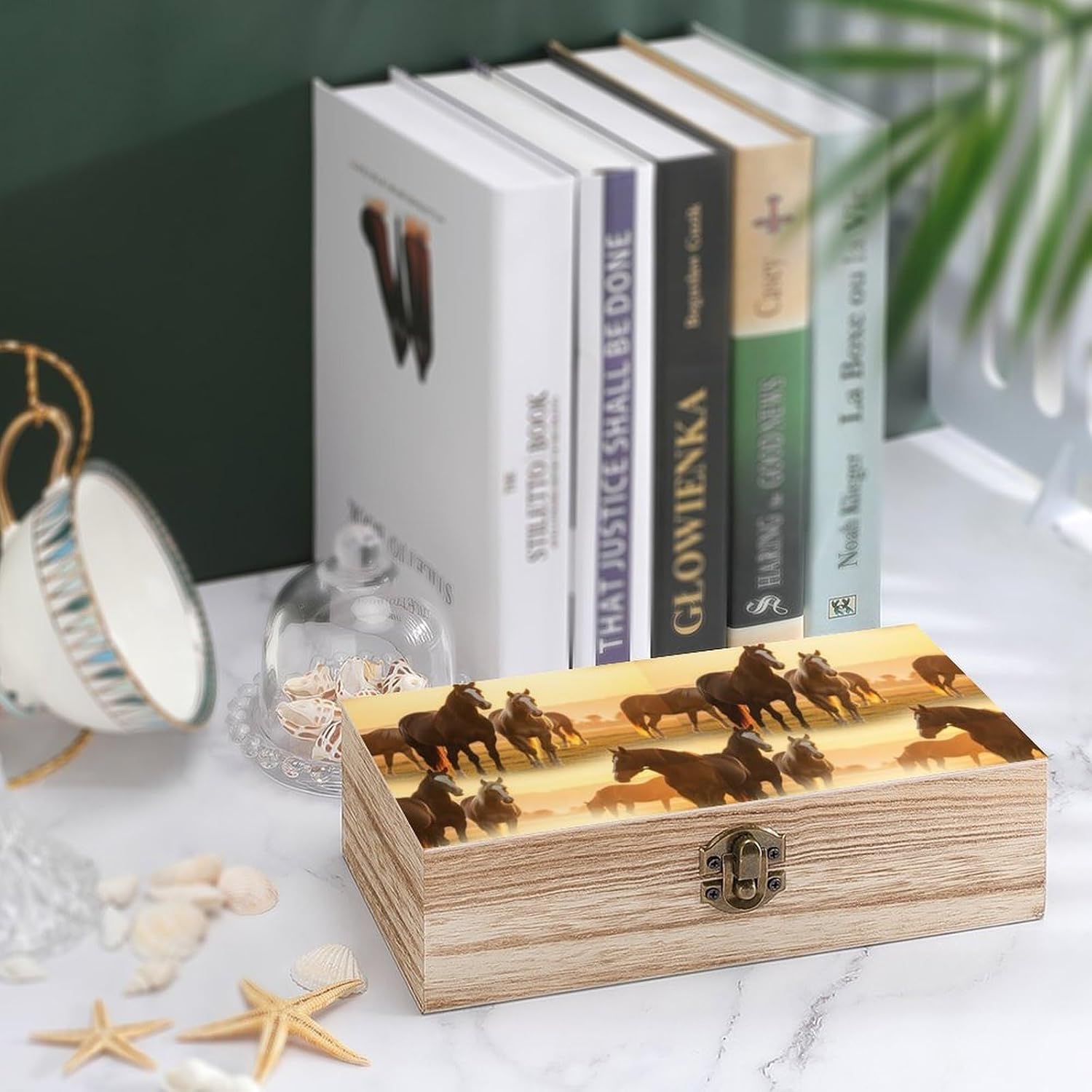 Wooden Keepsake Jewelry Box with Front Clasp, Decorative Storage Organizer Horse, Memory Case for Wedding Home Decoration image 4