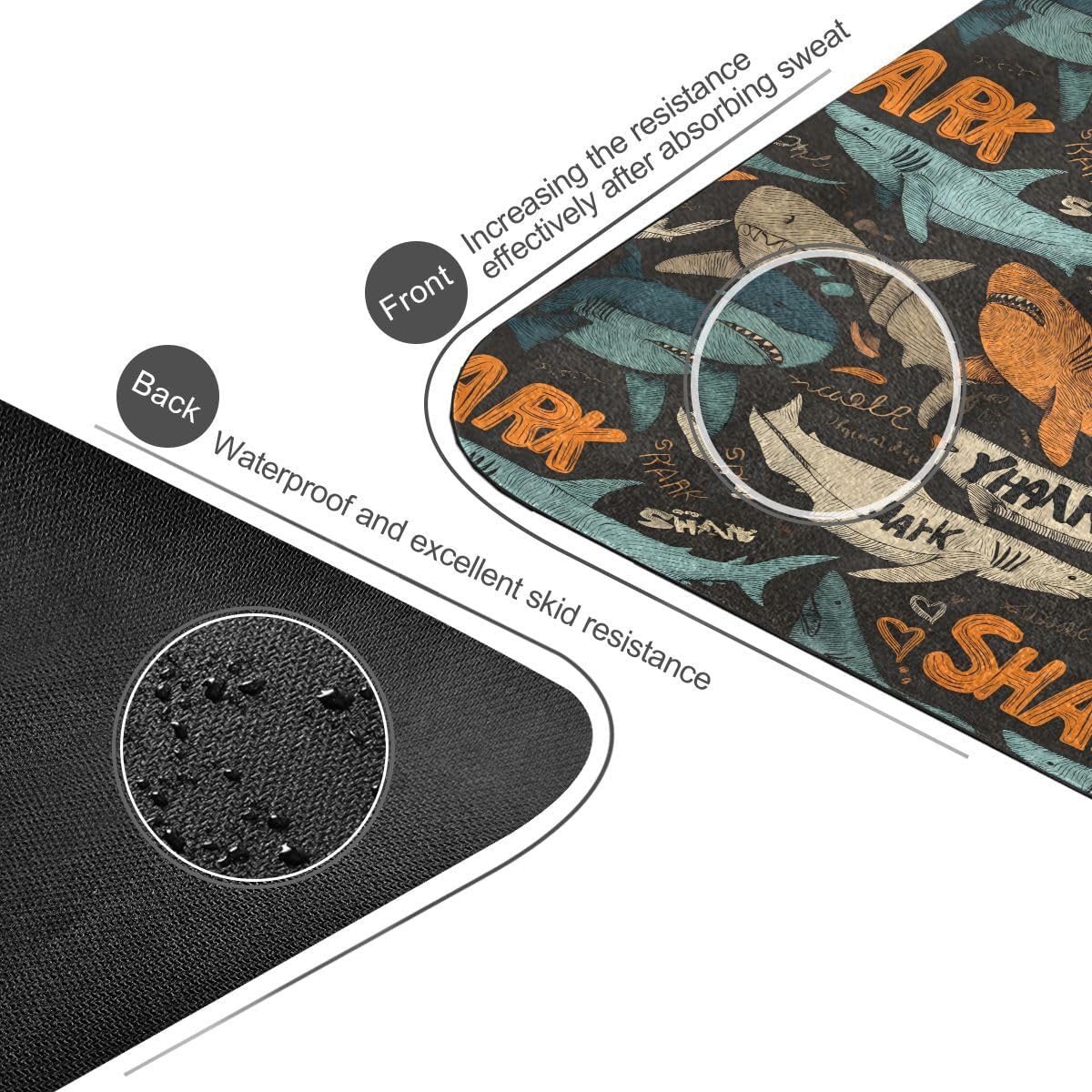 ALAZA Line Shark Pattern Yoga Mat Non Slip Fitness Exercise Mat, Workout Mat for Yoga, Pilates and Floor Exercises