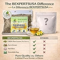 Vista 4 de Té de hoja de Damiana – 4 oz (113g) Té de hierbas suelto + Infusor de té de acero inoxidable – 100% Natural Turnera diffusa – Origen mexicano