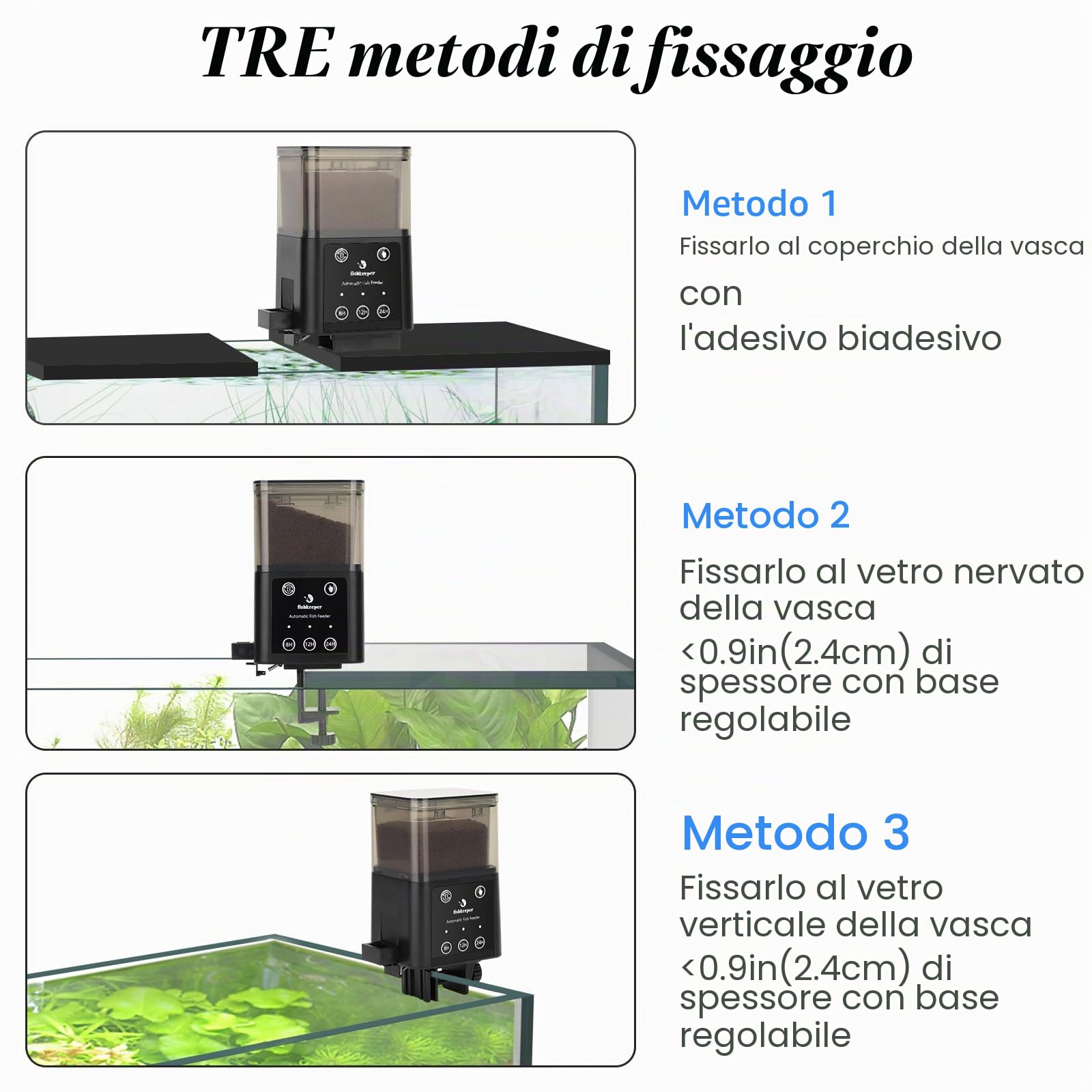 Mangiatoia automatica acquario pesci 200ml tre modalità alimentazione temporizzata