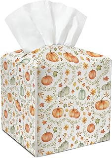 Pumpkin Leather Tissue Box Cover Square Watercolor Tissue Holder for Car Livingroom Office Decor Ideal Gifts for Women Mom Friends Family Sister Bestie Thanksgiving Birthday Halloween Autumn - YT0210
