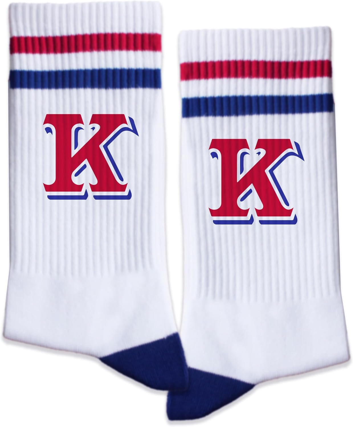 Grace Yonks Blue and Red Striped Socks With The Letter, Vintage Monogram Socks