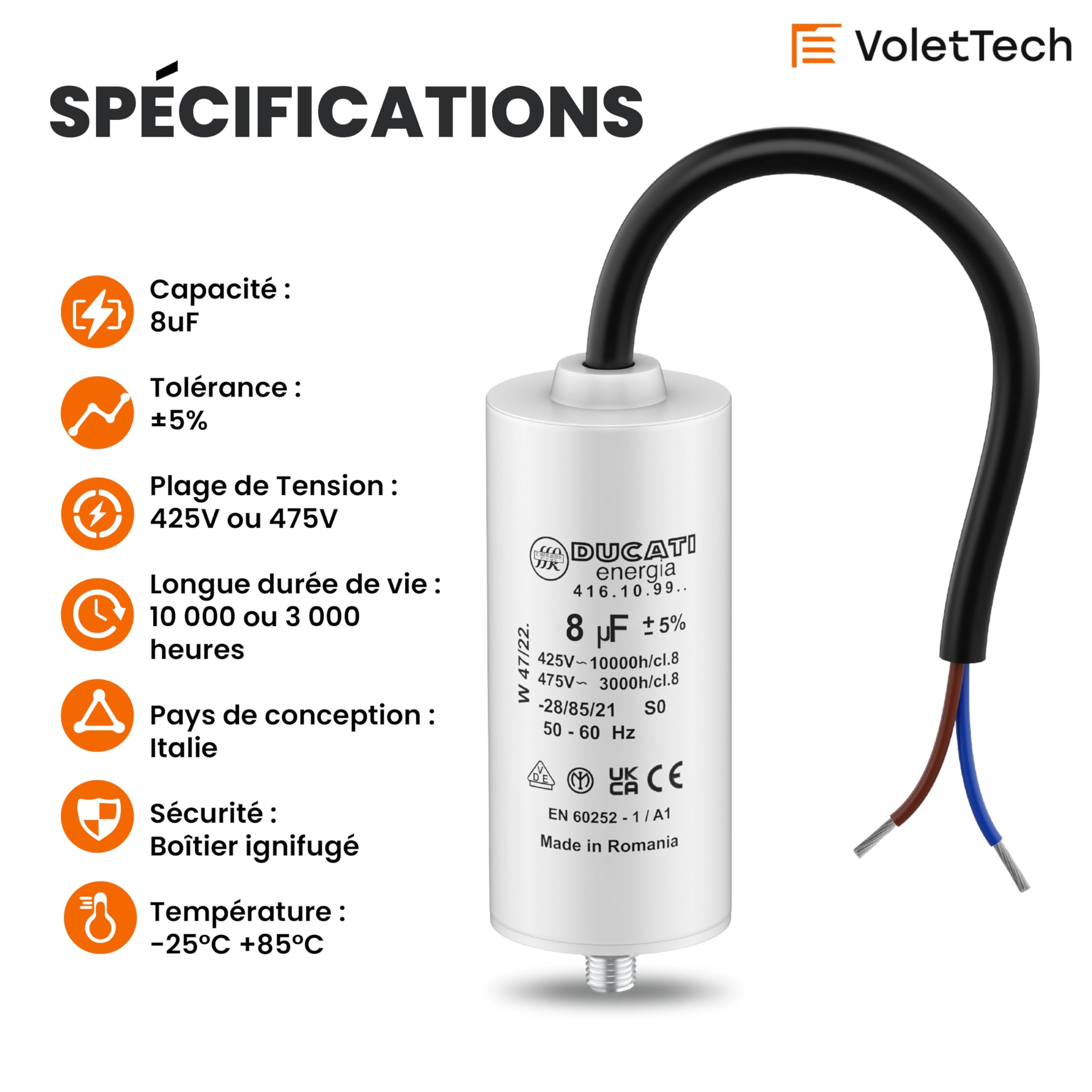 Condensateur Polypropylène Haute Durée Condensateur 32 UF Pour Kärcher K7 - 425-475V - Démarrage Moteur - Haute Qualité - Compatible Nettoyeur Haute Pression Condensateur Karcher K5