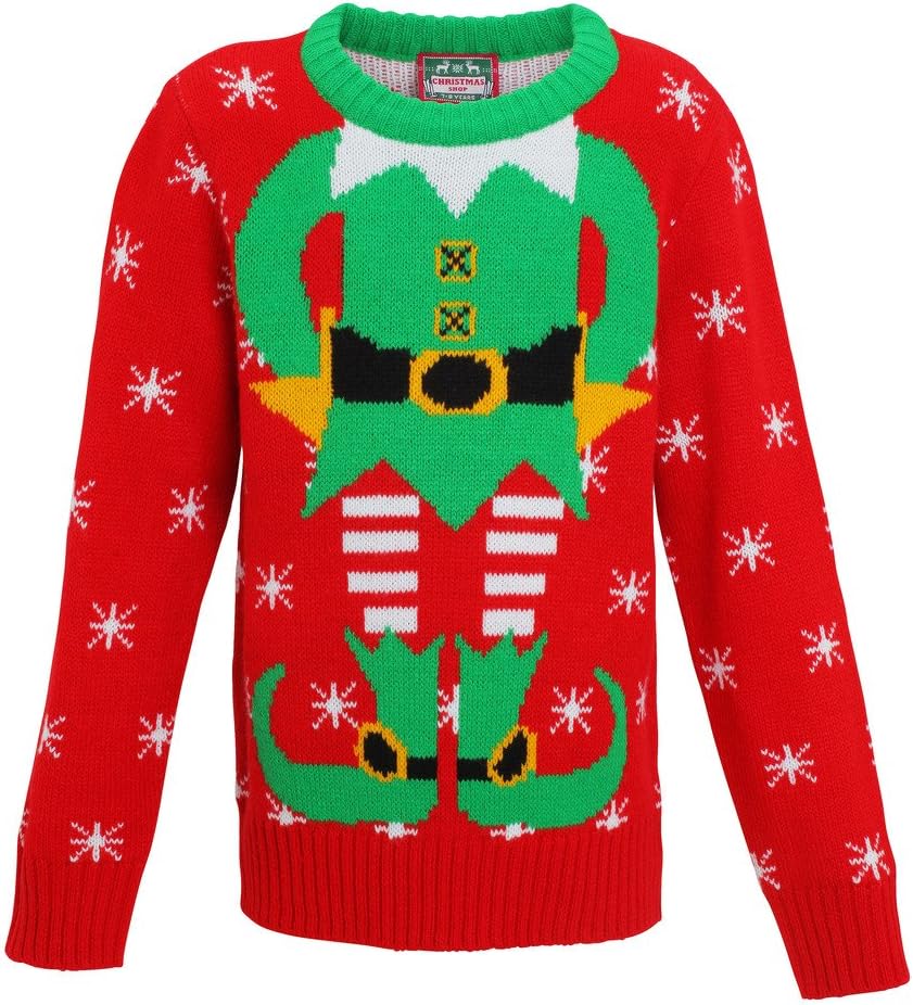 Christmas Jumper Kids elf Knitted Jumper-Xmas elf Boys-Girls Sweater