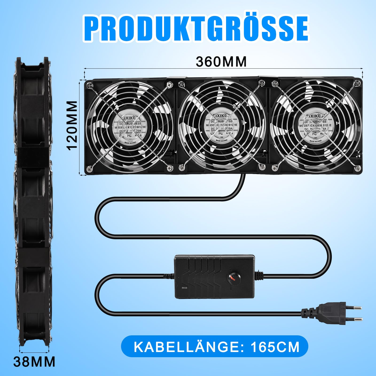 Joycabin Lot de 3 ventilateurs de 120 mm - Grand flux d'air - Avec régulateur de vitesse - 100 V-240 V CA - Double roulement à billes - 6000 tr/mi - Pour PC, serveur, armoire, serre