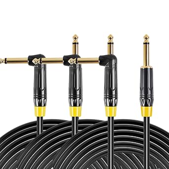 Right Angle Guitar Cable 3 Pack 10ft, 1/4 inch TS Instrument Cable, Amp Cord, 21 AWG Guage 99.99% OFC for Fender Electric Guitar