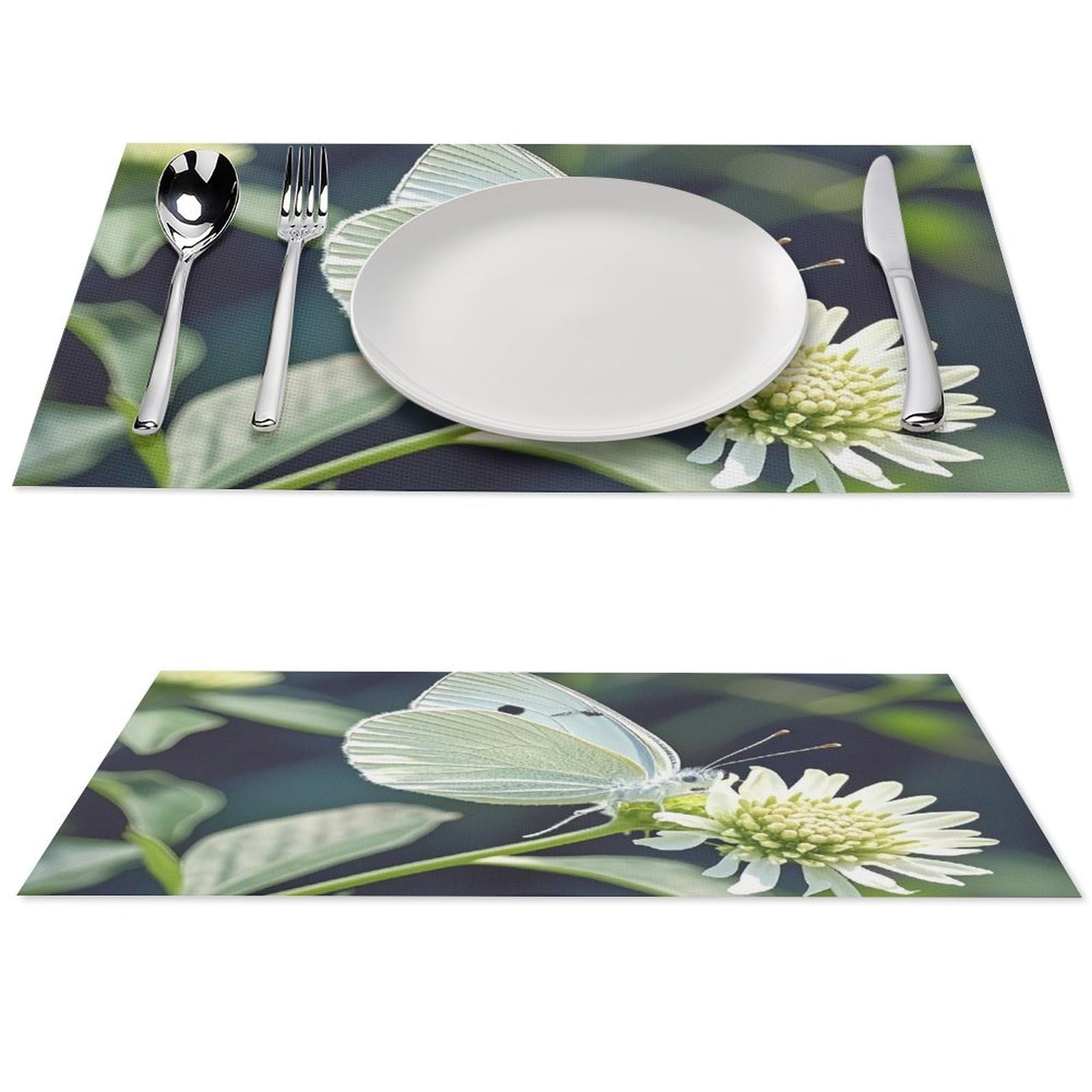 Set de table blanc papillon PVC antidérapant et résistant à la chaleur pour une table propre
