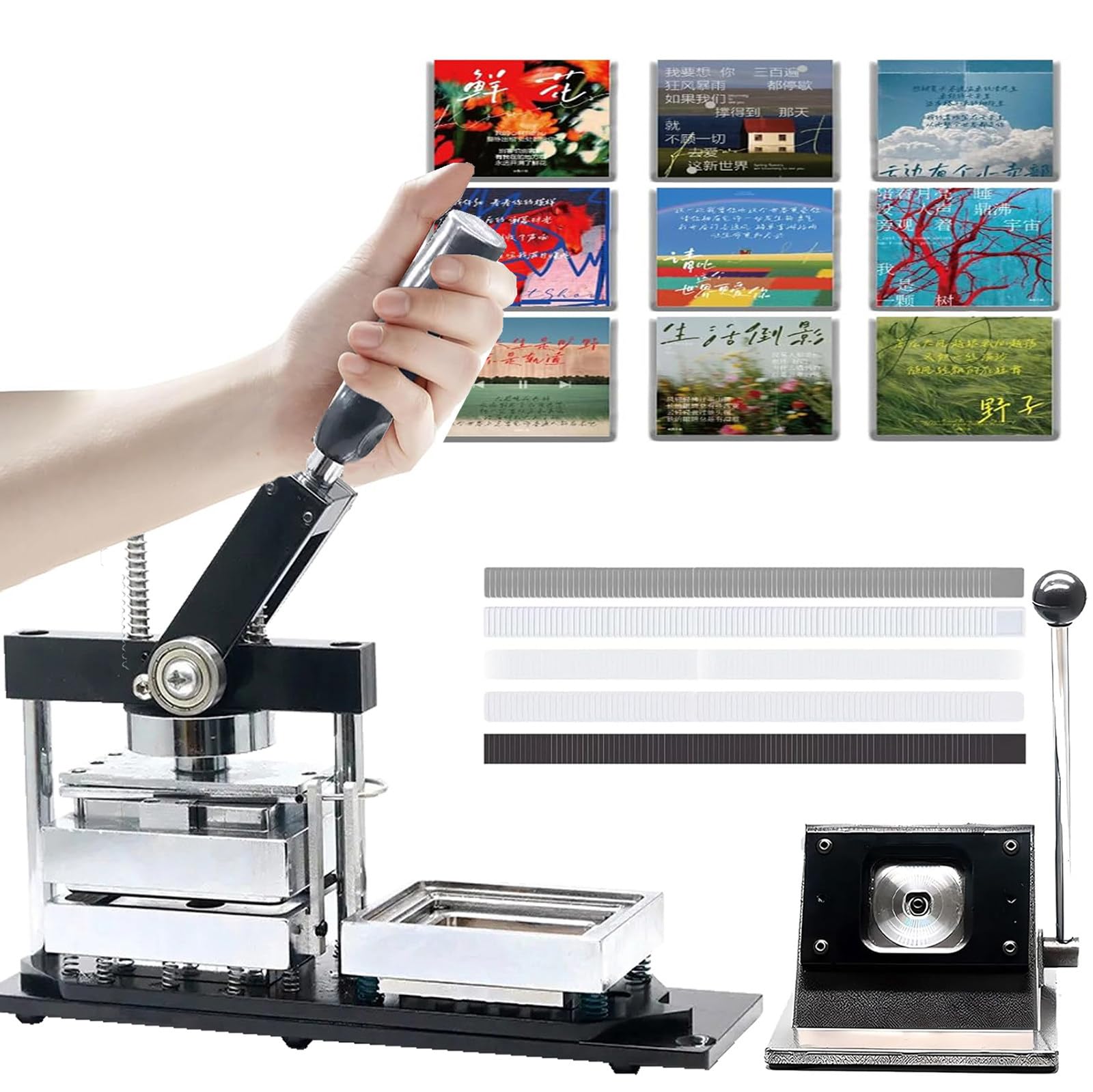 BOOZXCV 3.1x2inch Square Fridge Magnets Badge Maker Machine 80x53mm DIY Photo Refrigerator Sticker Magnet Press Machine+Paper +100pcs Materials