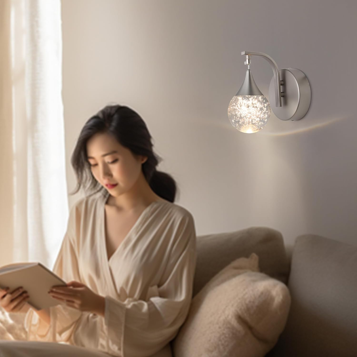 Modern Wall Light, Globe Crystal Wall Sconce, Led Bubble Wall Lamp for Bedroom Living Room Hallway, 3300k Warm White | Dimmable | Chrome