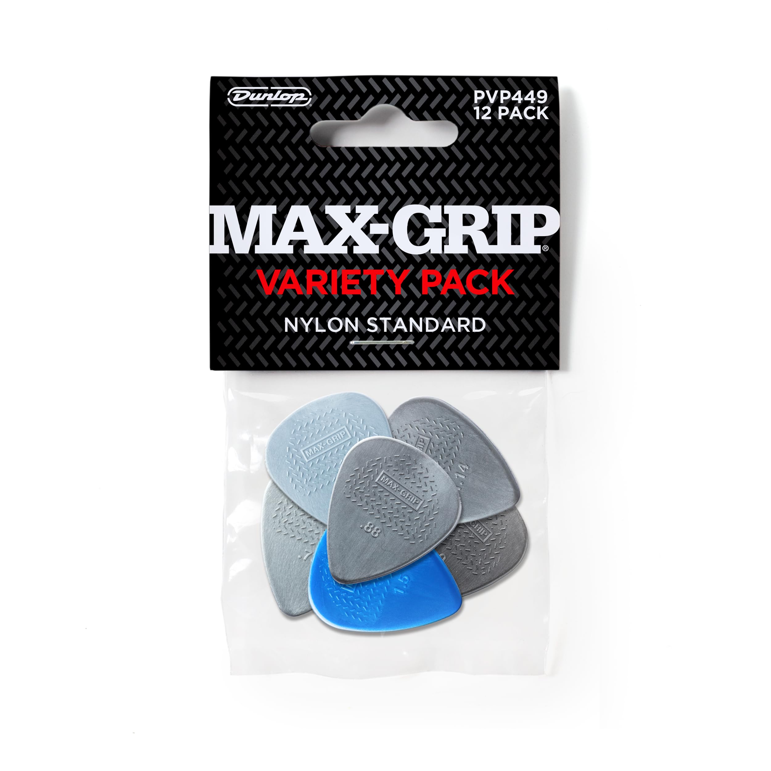 JIM DUNLOP Max-Grip® Nylon Standard Pick Variety Pack - 12 Pack (PVP449)