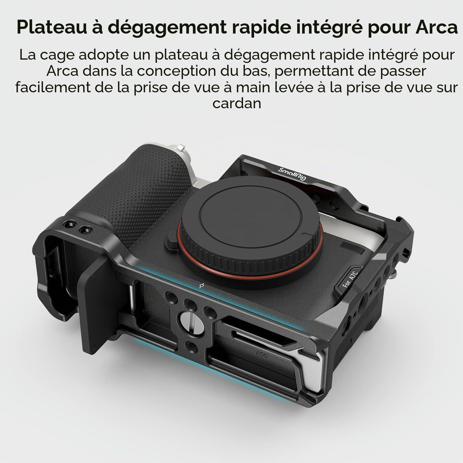 SMALLRIG A7C Cage avec Poignée Latérale en Silicone, Plaque à Dégagement Rapide pour Arca et Trous de Positionnement pour Arri, Support de Cold Shoe - 3212B