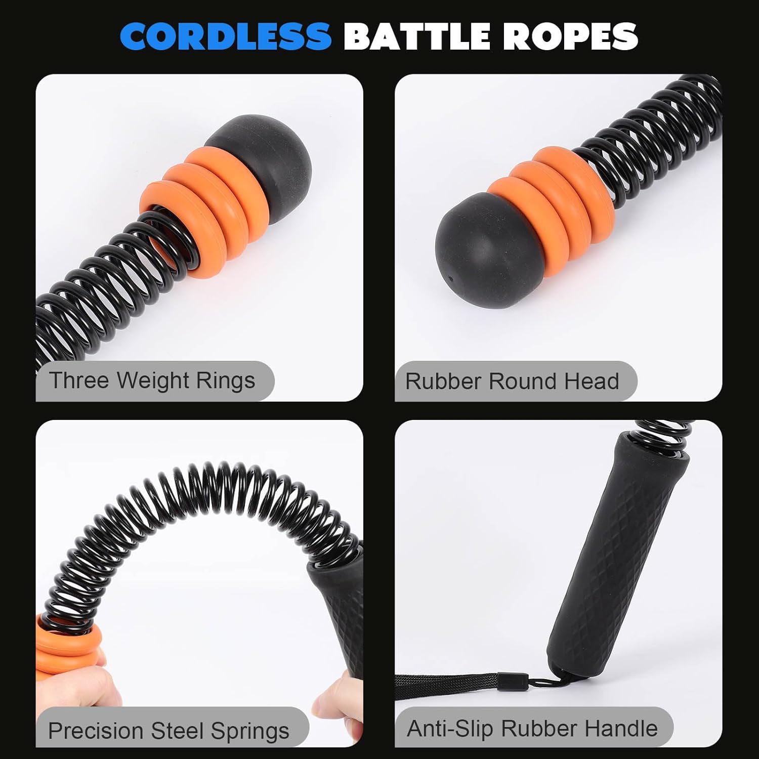 Cordless Battle Ropes for Home Gym, Adjustable Weight Battle Rope Sticks with Ergonomic Handles for Cardio, Strength Building & Fat Burning, Perfect for Home/Office/Travel Workouts
