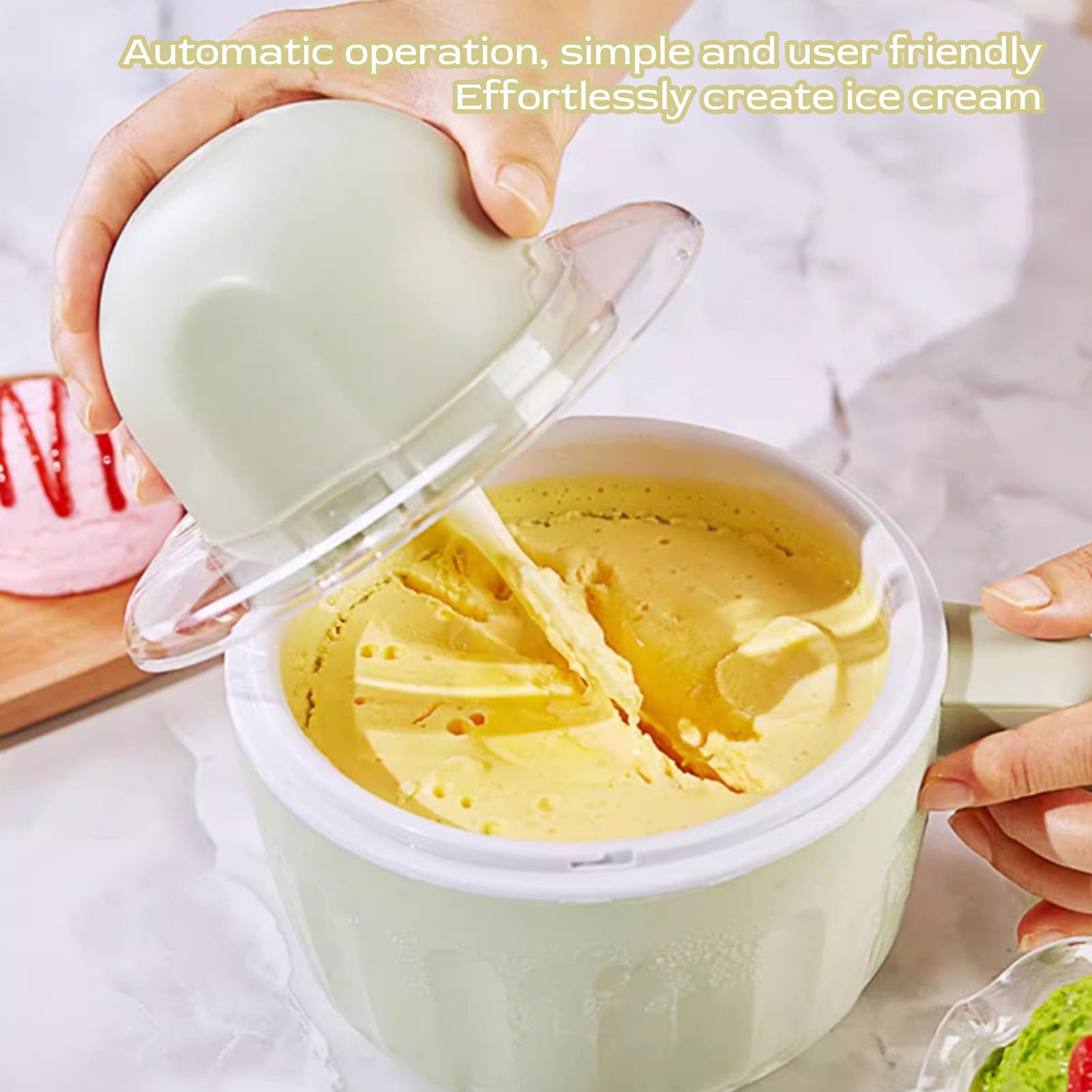 Asixxsix Gelatiera, 500 ml, elettrica, portatile, automatica, in materiale sicuro, multifunzionale, divertente, elettrodomestico da per bambini, piccole cucine