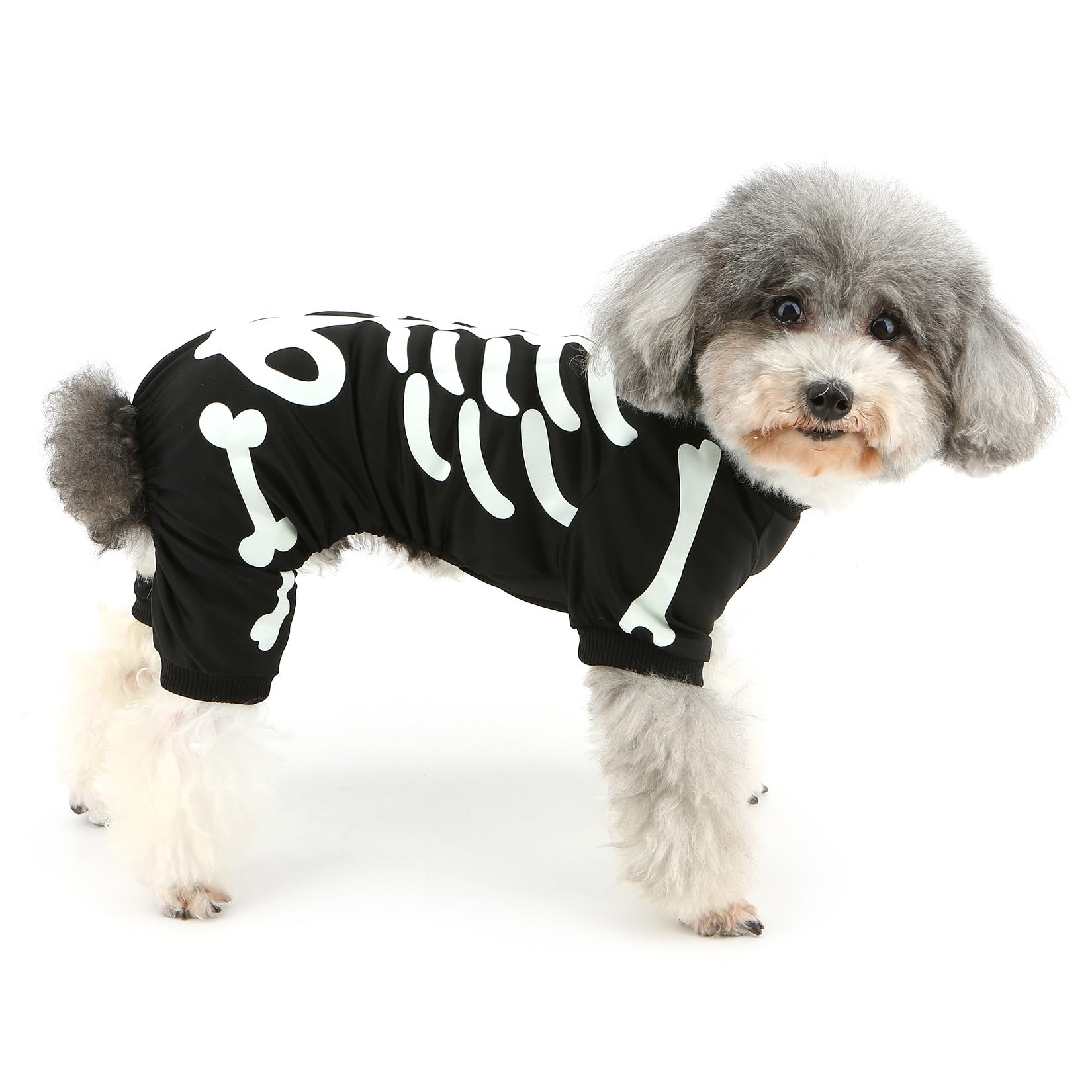 Ranphy Dog Halloween Costume Scary Skeleton Jumpsuit Shirt for Small Dog Glow in the Dark Puppy Pajamas Onesie Yorkie Chihuahua Festival Party Cosplay Clothes Cat Clothing Black,L - Image 2