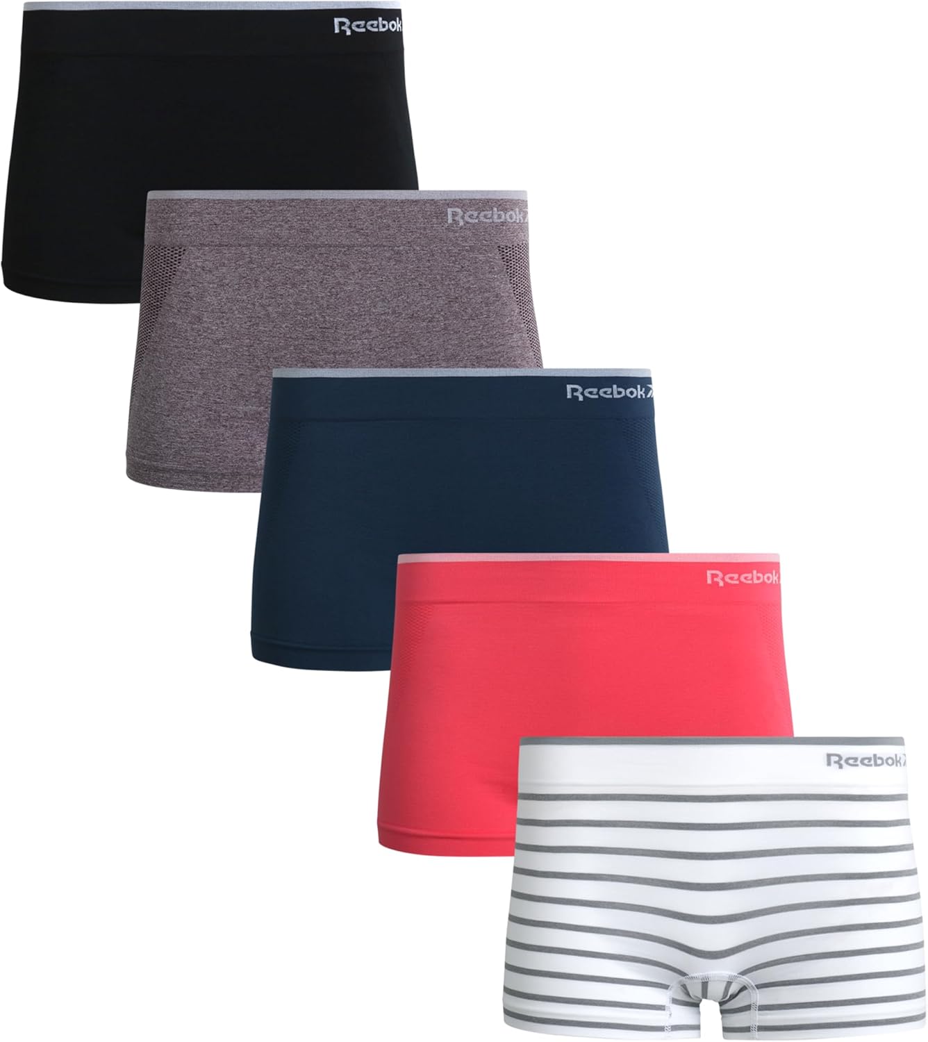 Reebok Womens Boyshorts Underwear - 5 Pack Stretch Performance Seamless Underwear for Women, 4” Inseam with Tagless Waistband